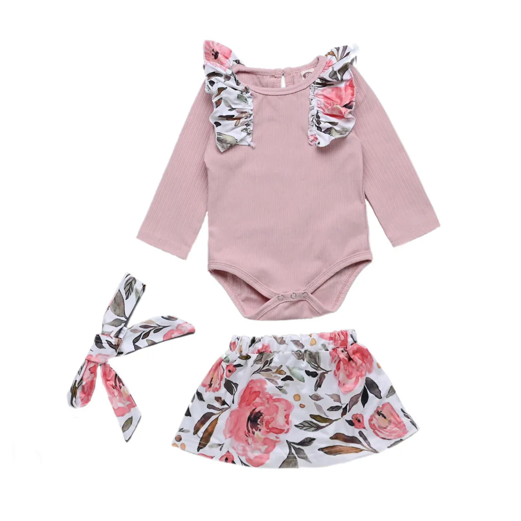 Одежда для малышей Детская одежда девочек младенцев с сердцем + цветочные Юбка в
