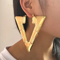 hip hop punk gold color geometric bamboo earrings for women girl fashion simple creative irregular big earring party jewelry new