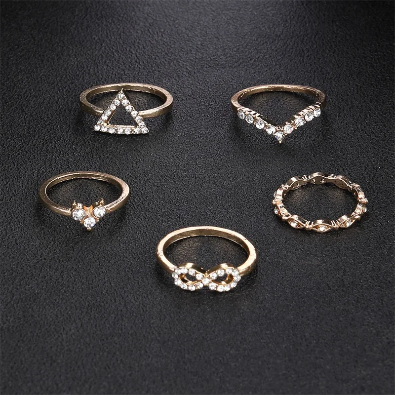 5 шт./компл. модные кольца с золотым кристаллом Персиковое сердце геометрическое