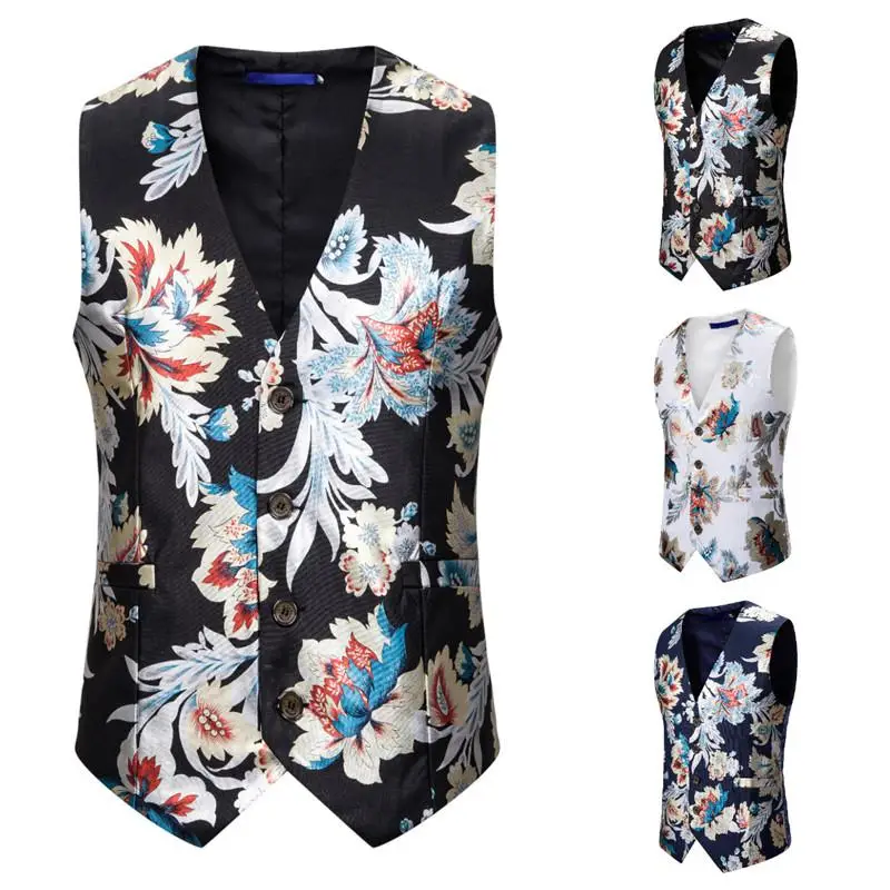 

Casual Suit Waistcoats & Vests Man Slim fit Floral Color Hot stamping Men's Blazers Vest Party Performance New