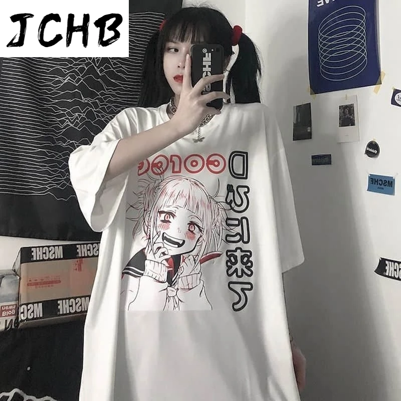 

2021 Summer Short-sleeved T-shirt Women Tshirt Korean Loose Harajuku Bf Wind Two-dimensional Animation Japanese Ins Half-sleeved
