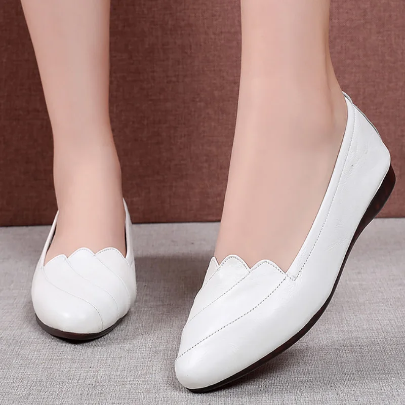 Большой размер 42 43 белые туфли на плоской подошве с острым носком Женские из