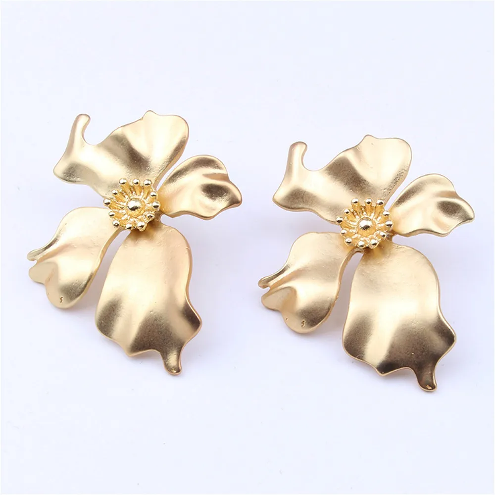 CRLEY Big Silver Gold Color Flower Stud Earrings New Design Fashion Jewelry Elegant Summer Style Beach Party Earring | Украшения и