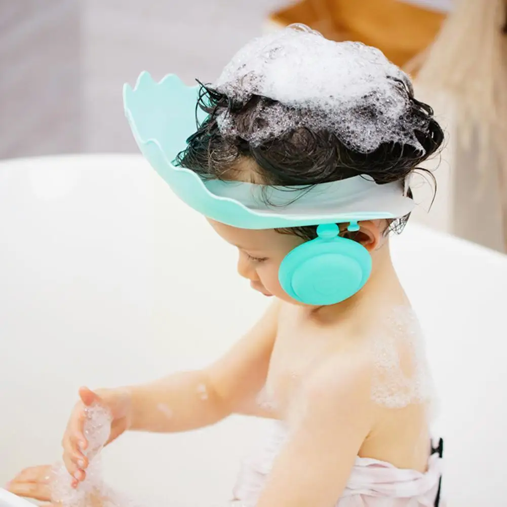 

Детская силиконовая шапочка для шампуня, Детские Водонепроницаемые шапочки для купания в ушах, Регулируемые защитные шапочки для малышей ...
