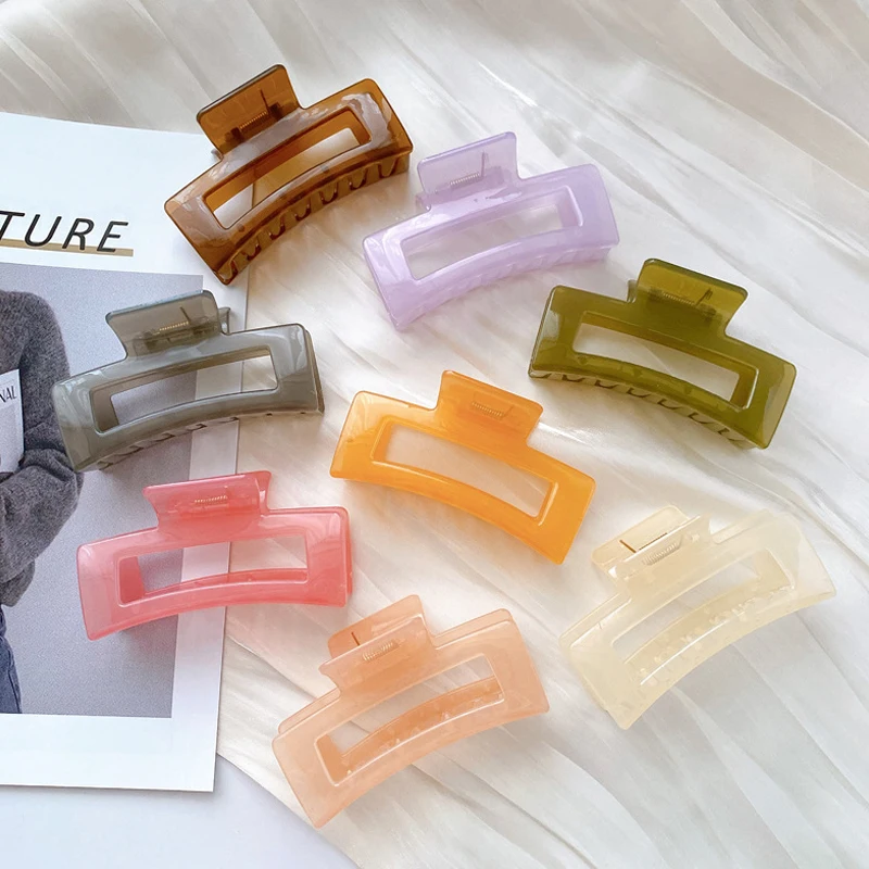 

2021 New Women Elegant Hollow Geometric Acrylic Hair Claw Vintage Hair Clips Headband Hairpin Fashion Hair Accessories Big Size