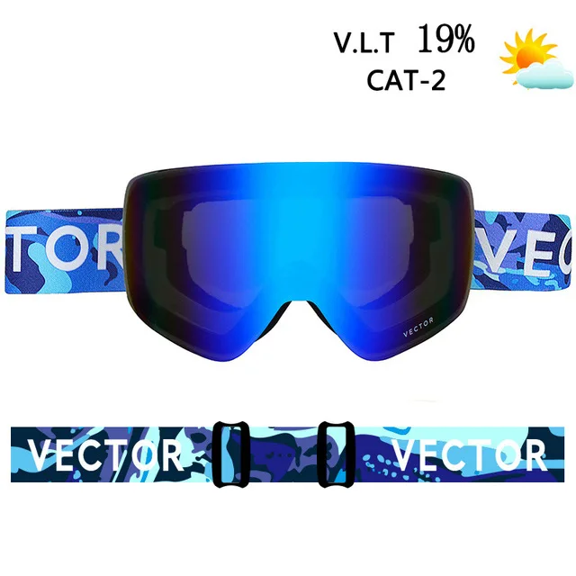 blue white VECTOR Brand Ski Goggles Men Women Double Lens UV400 Anti-fog Skiing Eyewear Snow Glasses Adult Skiing Snowboard Goggles - Цвет: blue white