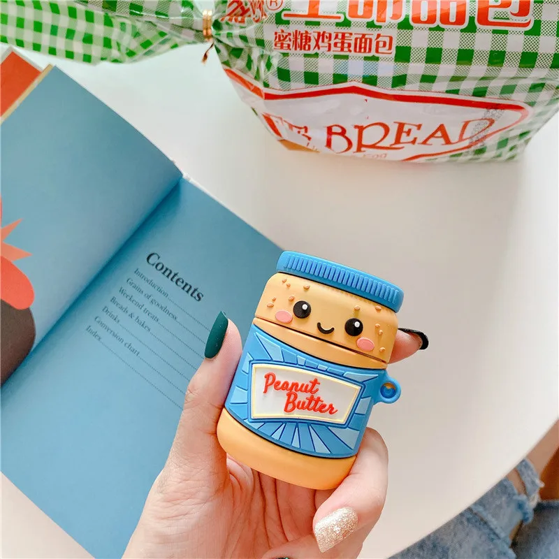 Peanut Butten Bluetooth чехол для наушников Airpods милый силиконовый защитный чехол для Airpods 2 аксессуары брелок стереоскопический
