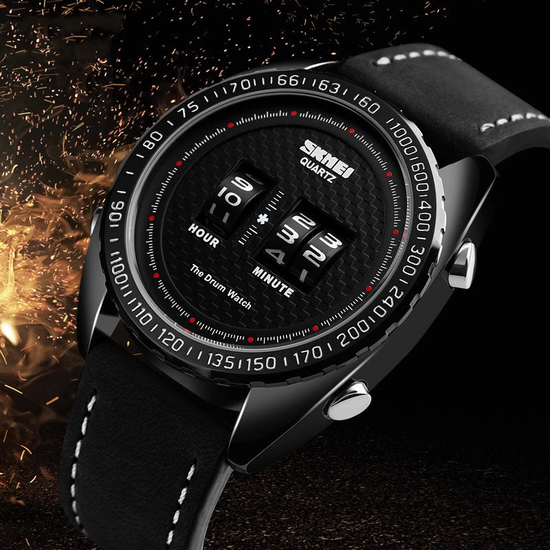 Часы наручные мужские кварцевые с оригинальным принтом из натуральной кожи |