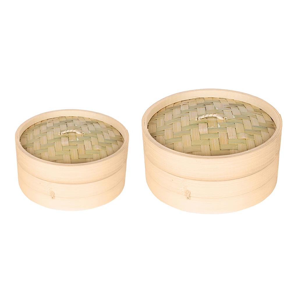 

2 X Bamboo Steamer Single Tier Bamboo Steamers for Steaming Sum Dumplings Buns Vegetables Meat Fish Rice - 6 inch & 7 inch