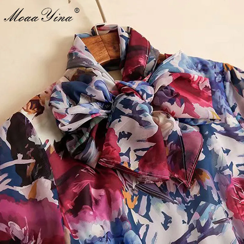 

MoaaYina Fashion Designer dress Spring Autumn Women's Dress Long sleeve Bohemia Vacation Ribbon Floral-Print Maxi Dresses