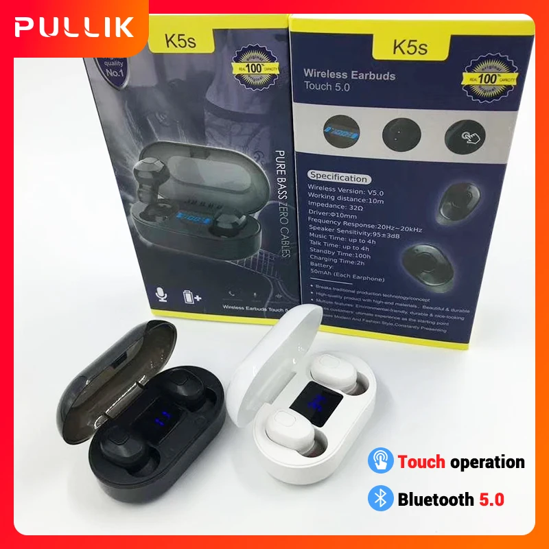 TWS K5S Bluetooth Touch5.0 наушники Streo Беспроводные с зарядным боксом со светодиодный ным