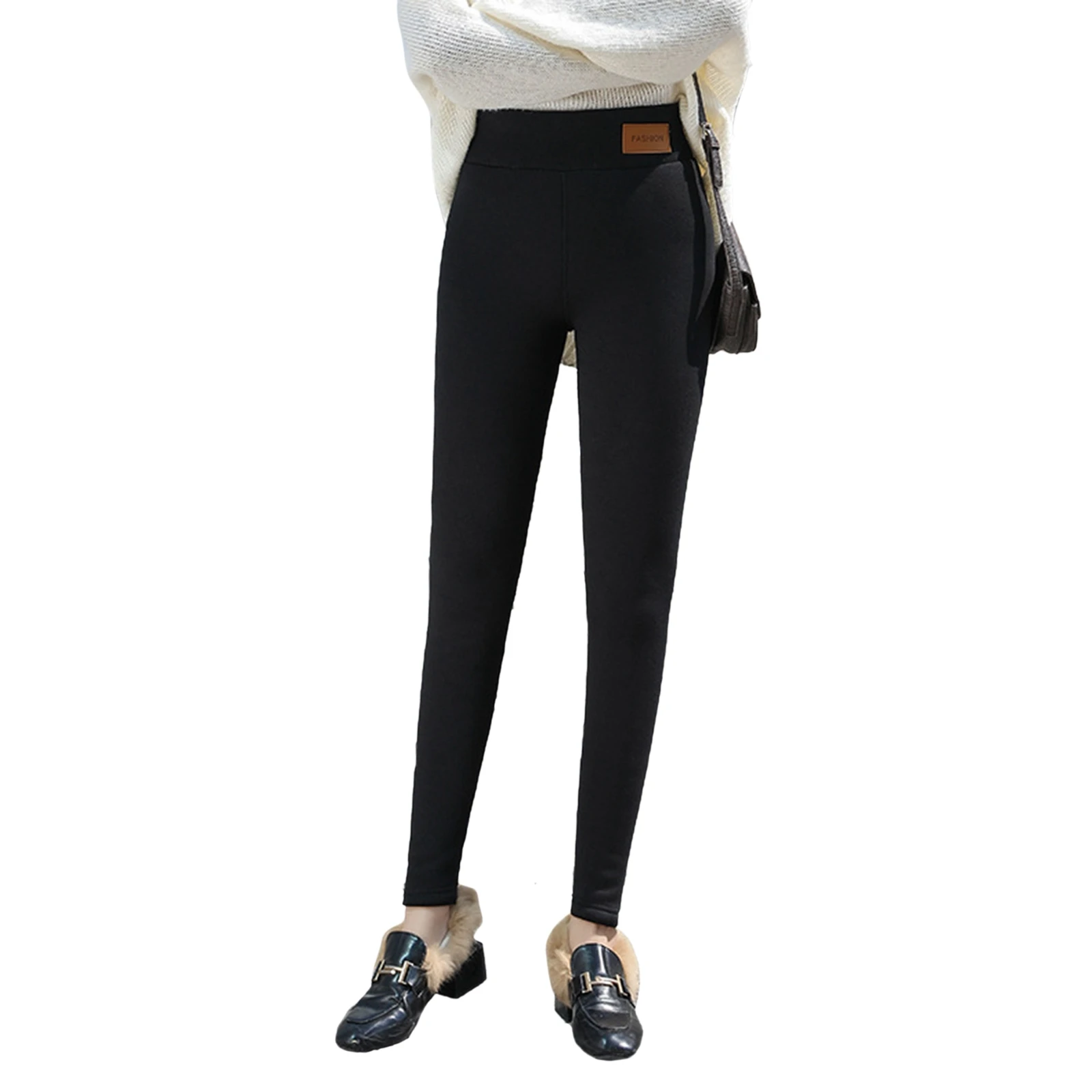 

Tight Women Thickening Plush Trousers, Elastic High Waist Solid Color Long Slim Leggings for Winter