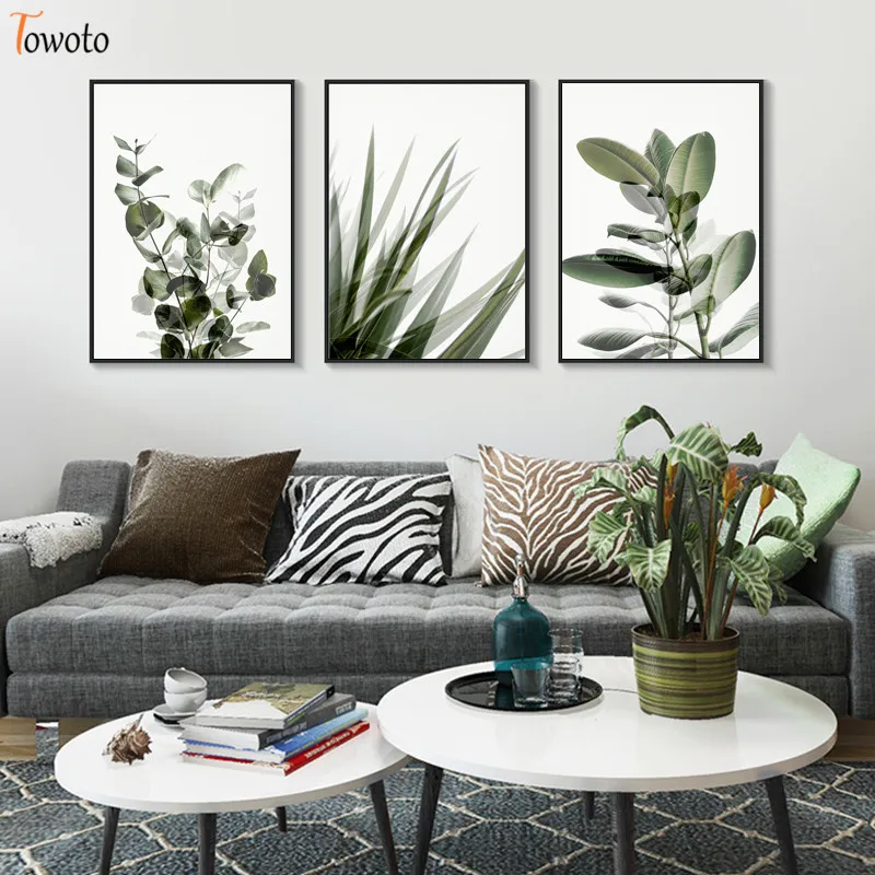 

Botanical Plant Print Nordic Poster Green Leaves Canvas Painting Modern Scandi Wall Art Wall Pictures for Living Room Home Decor
