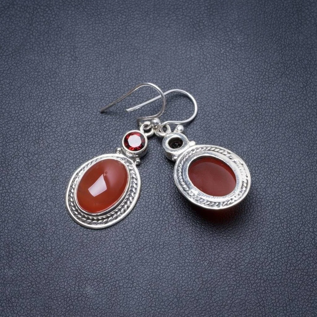 Серьги из натурального сердолика и граната уникальные сережки ручной работы