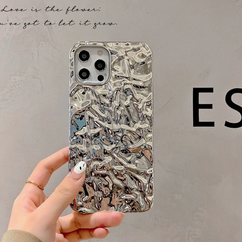 

Luxury Silver Tin Foil Phone Case For iPhone 13 12 11 Pro Max XR X XS 8 Plus Silicone Cover for Huawei P40 P30 Mate40 Pro Nova8