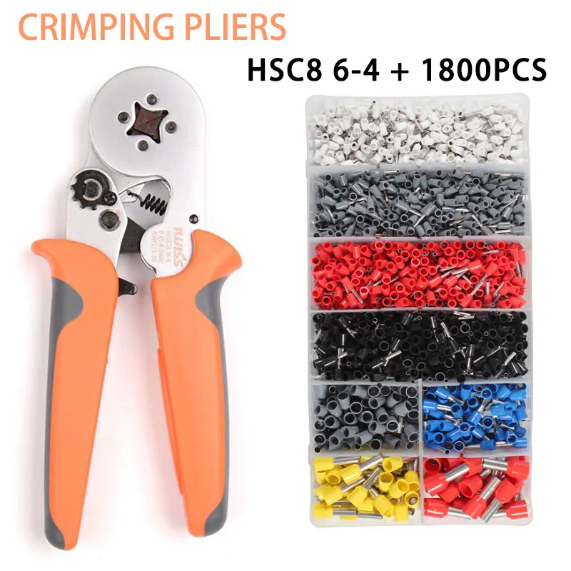 

HSC8 6-4 1800PCS Terminal Crimping Pliers Wire Stripper crimping tool set Crimper Ferrule terminals clamp kit tools