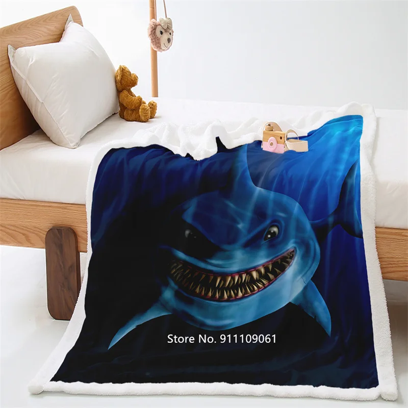 

Shark 3D Digital Printed Blanket Sherpa Wool Bedspread Blanket Horror Bedding Square Picnic Wool Soft Blanket Home Textiles