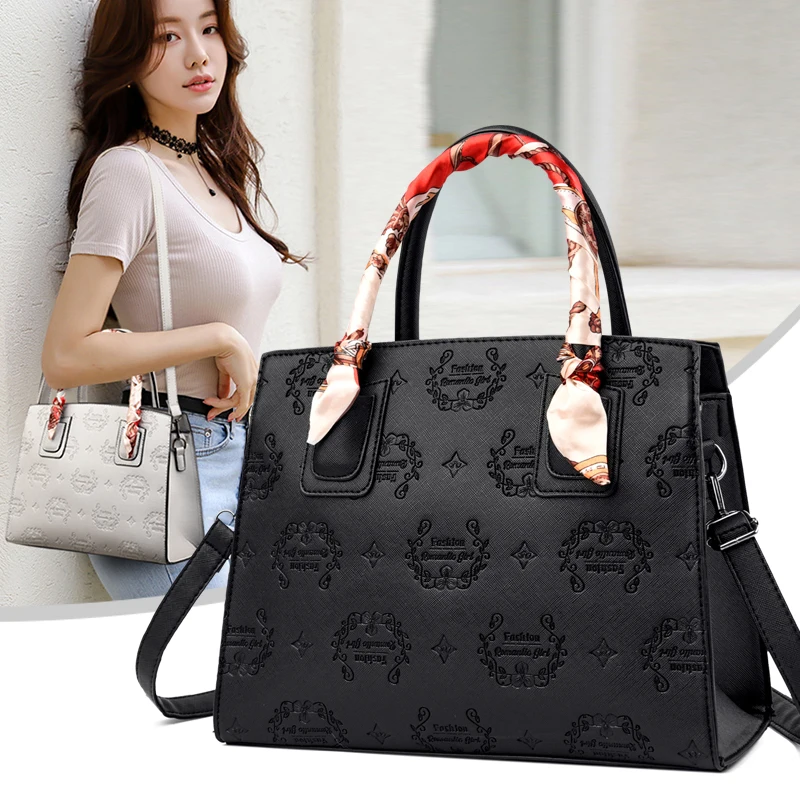 

Простая модная однотонная женская сумка в стиле ретро с тиснением большой вместимости, атмосферная универсальная сумка-мессенджер через п...