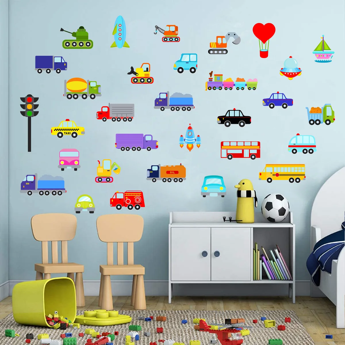 Cartoon Cars Kids Room Wall Stickers Removable Nursery Bathroom Decor Kindergarten Art Kids Wallpaper Posters Home Decoration