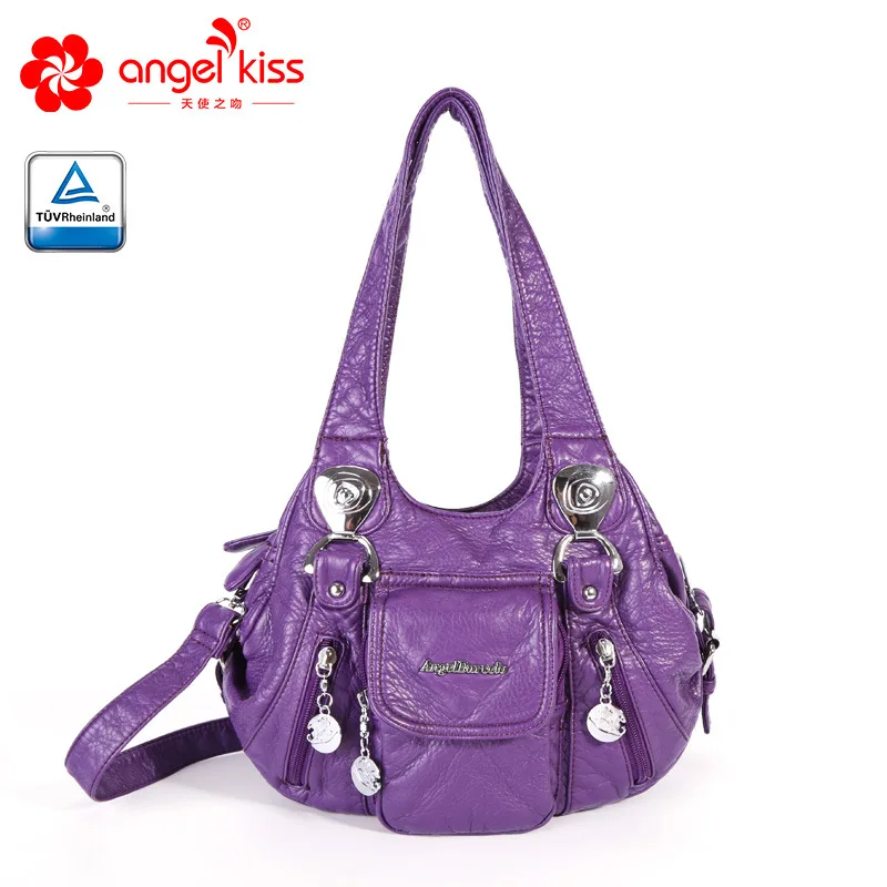 Purple Моющаяся дамская сумка из искусственной кожи, однотонная женская сумка, различные цвета, на одно плечо, Диагональная Сумка ZF10182 - Цвет: Purple