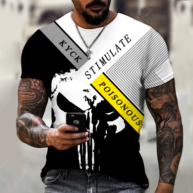 

Cool Trend Men's Skull Stitching 3D Printed Shirt Fashion Personality New Design Style Men's Short-sleeved Shirt Top
