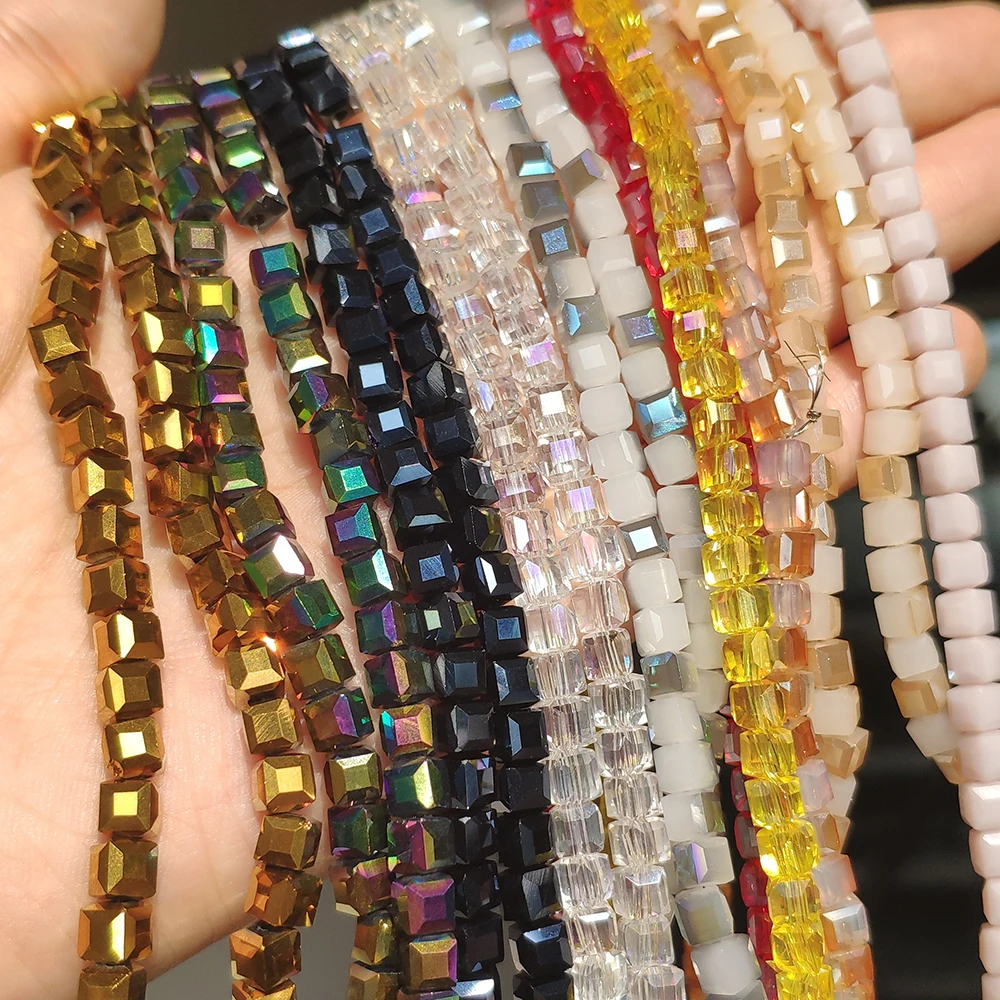 

Multicolor Cube Glass Beads 4mm Austria Crystal Loose Spacer Square Shape Bead for Jewelry Making Diy Bracelet Natural Beads