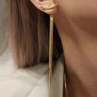 blijery trendy gold color bar long thread tassel drop earrings for women glossy arc geometric statement earring fashion jewelry