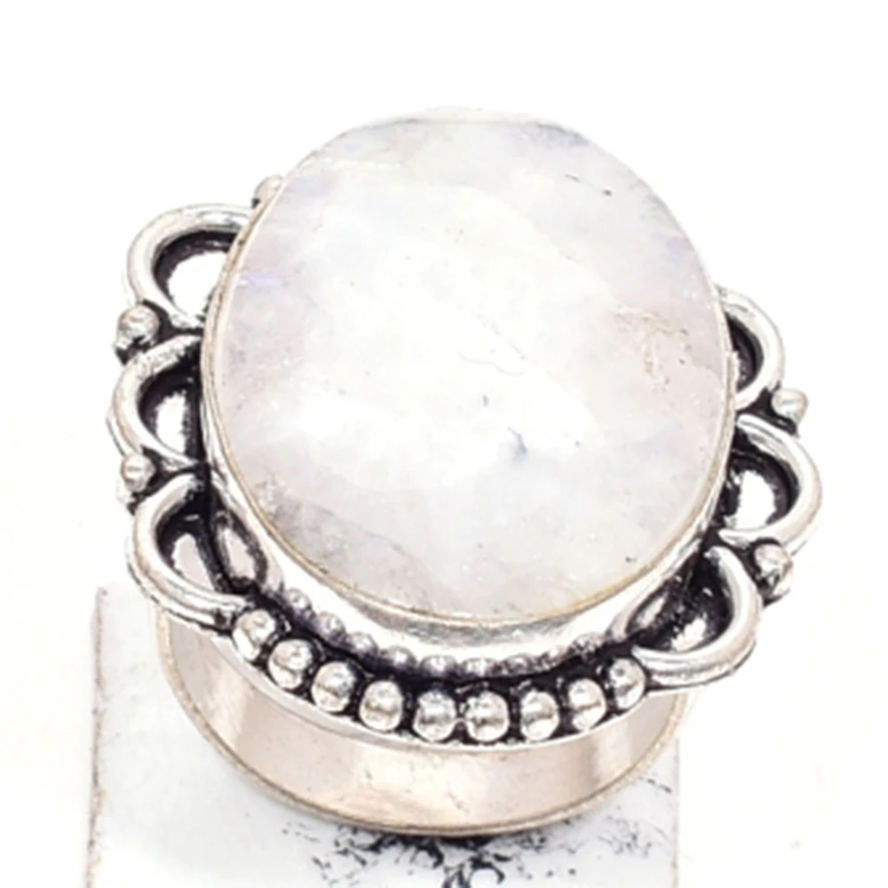 

Genuine Moonstone Silver Overlay over Copper, Hand Made Women Jewelry gift ,Size : 9, R6644