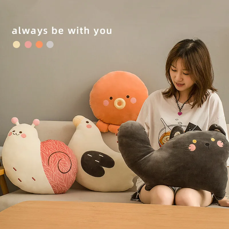 Подушка плюшевая мягкая для сна милая мультяшная животная улитка кошка голубь