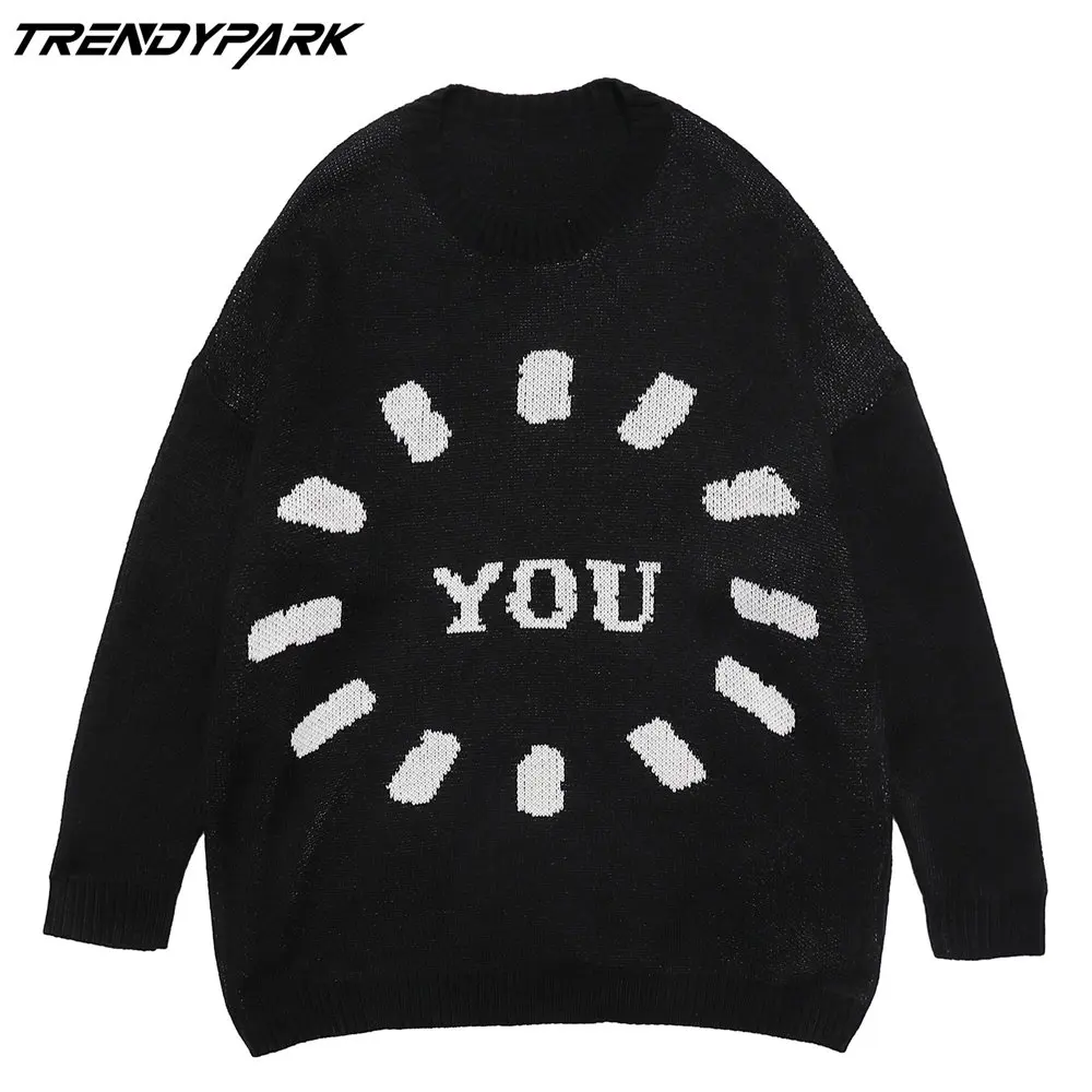 

Мужской пуловер с вышивкой и надписью, Трикотажный Свитер оверсайз в стиле Харадзюку, одежда для улицы, 2021