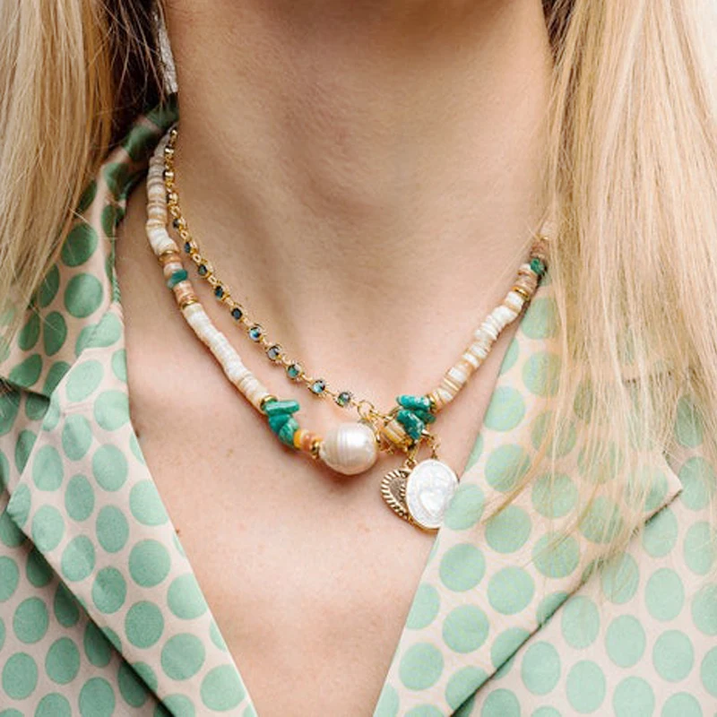 

Ожерелье ручной работы из искусственных бусин, украшенное пресноводным жемчугом в стиле барокко, женское колье-чокер