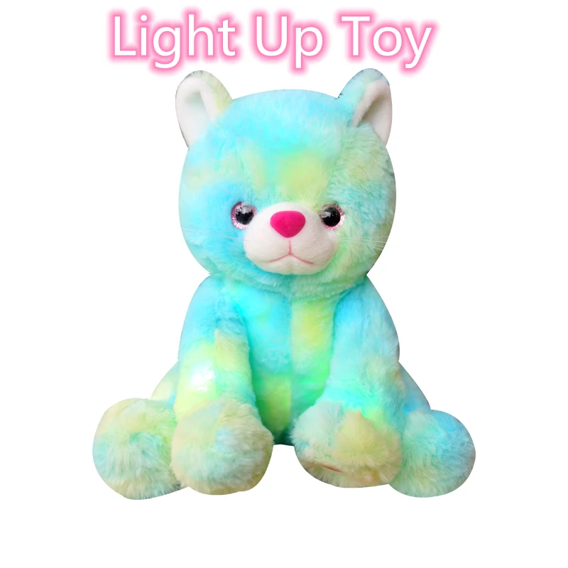 

25cm Colorful Glowing Cats Toy Creative Light Up LED Green Cats Stuffed Animals Plush Toy Christmas Gift For Kids Xmas Gifts