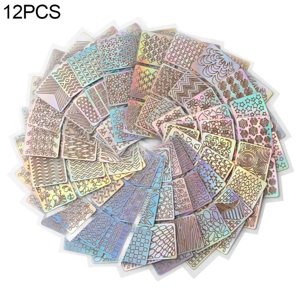 12 шт. модные технические шаблоны полосы волнистые полые печатные штампы для