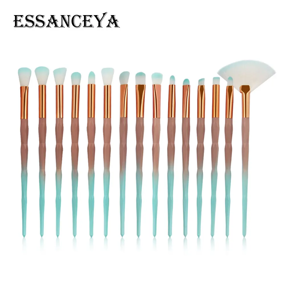 ESSANCEYA Горячая 11/21 шт. Русалка алмазные кисти для макияжа комплект рыбий хвост основа для макияжа лица Румяна Тени для век макияж кисть для смешивания кисти для макияжа - Handle Color: 15PCS
