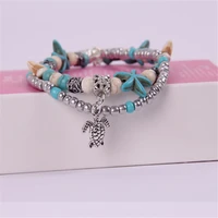 bohemian shell rice beads starfish retro chain ankle bracelet 2 layer bracelet adjustable chain foot beach bracelet