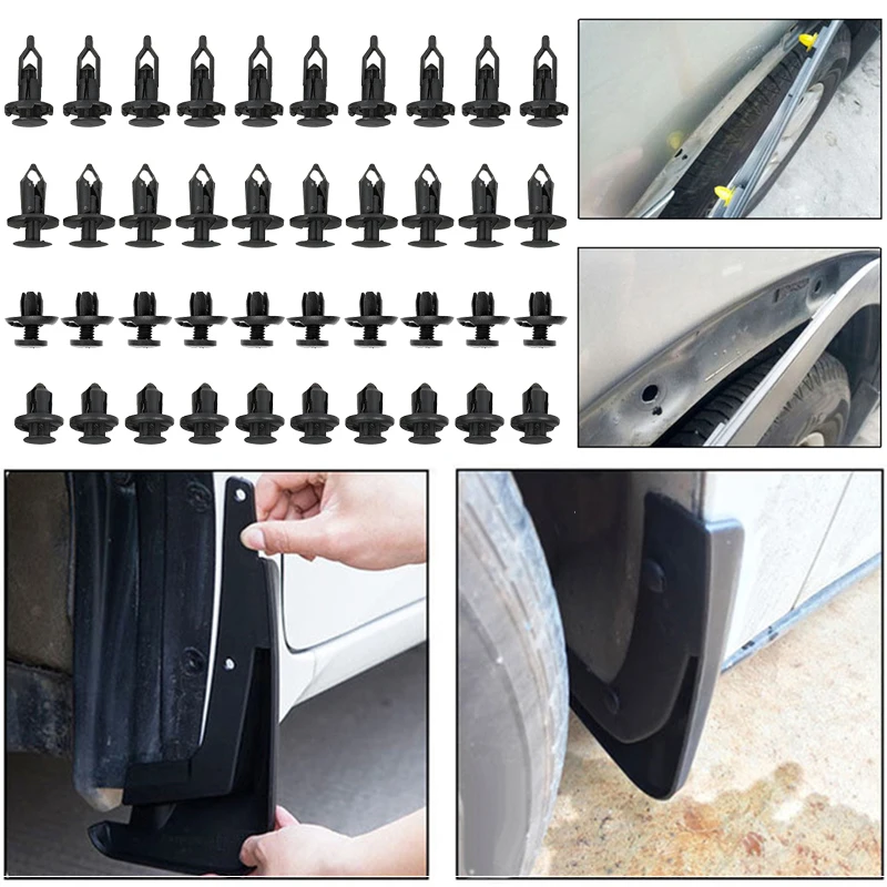 Set Rivets Trim Car Fender 40pcs Black Bumber Clip Fastener Kit Plastic