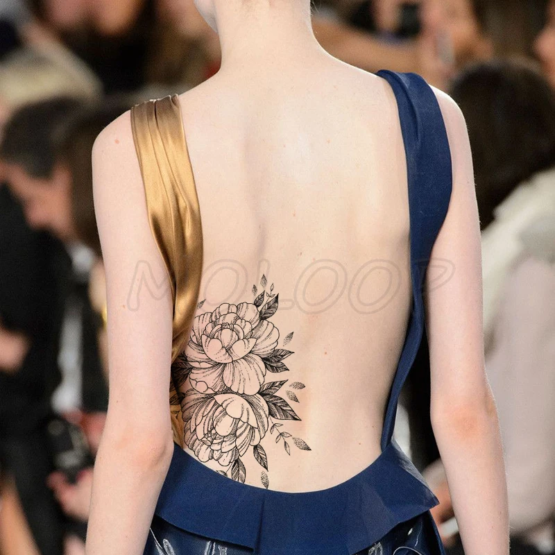 

Temporary Tattoo Stickers Romantic Sexy Peony Flowers Fake Tatto Waterproof Tatoo Back Leg Arm Belly Big Size for Women Men Girl