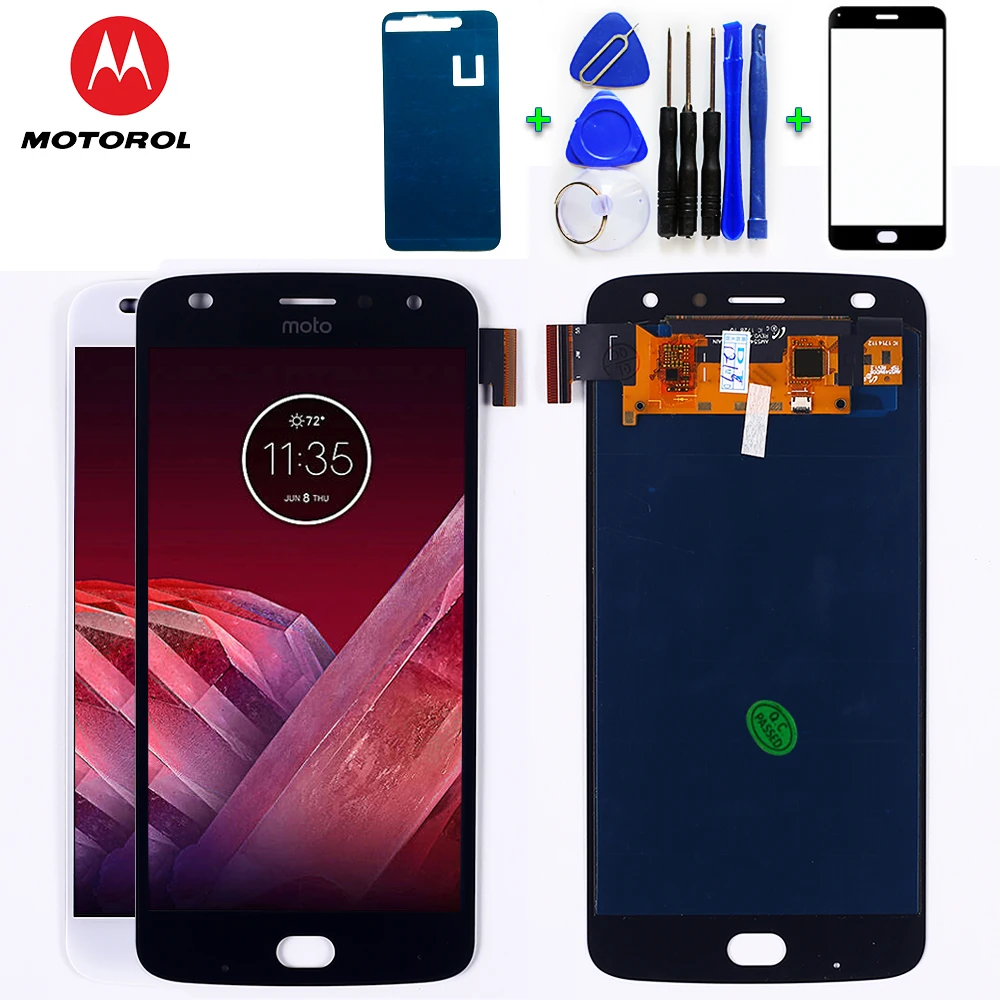 Motorola AMOLED ЖК-дисплей для Motorola Moto Z2 Play 5,5 дюймов 1920*1080 кодирующий преобразователь сенсорного экрана в сборе закалённое стекло