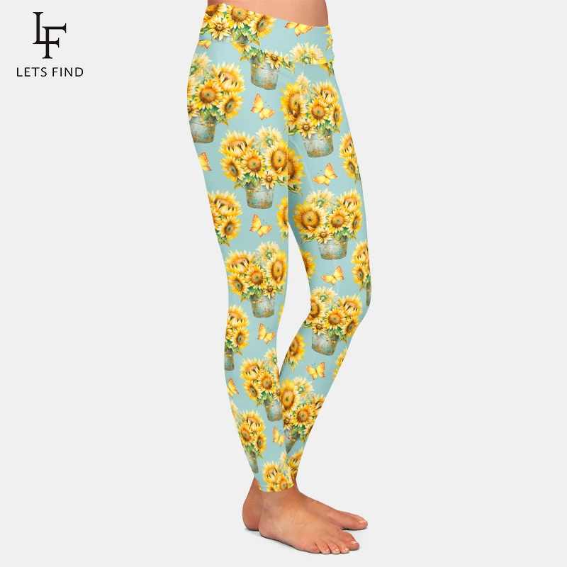 LETSFIND Women's Winter Legging 3D Sunflower Print Leggings High Waist Plus Size Elastic Fitness Pants | Женская одежда