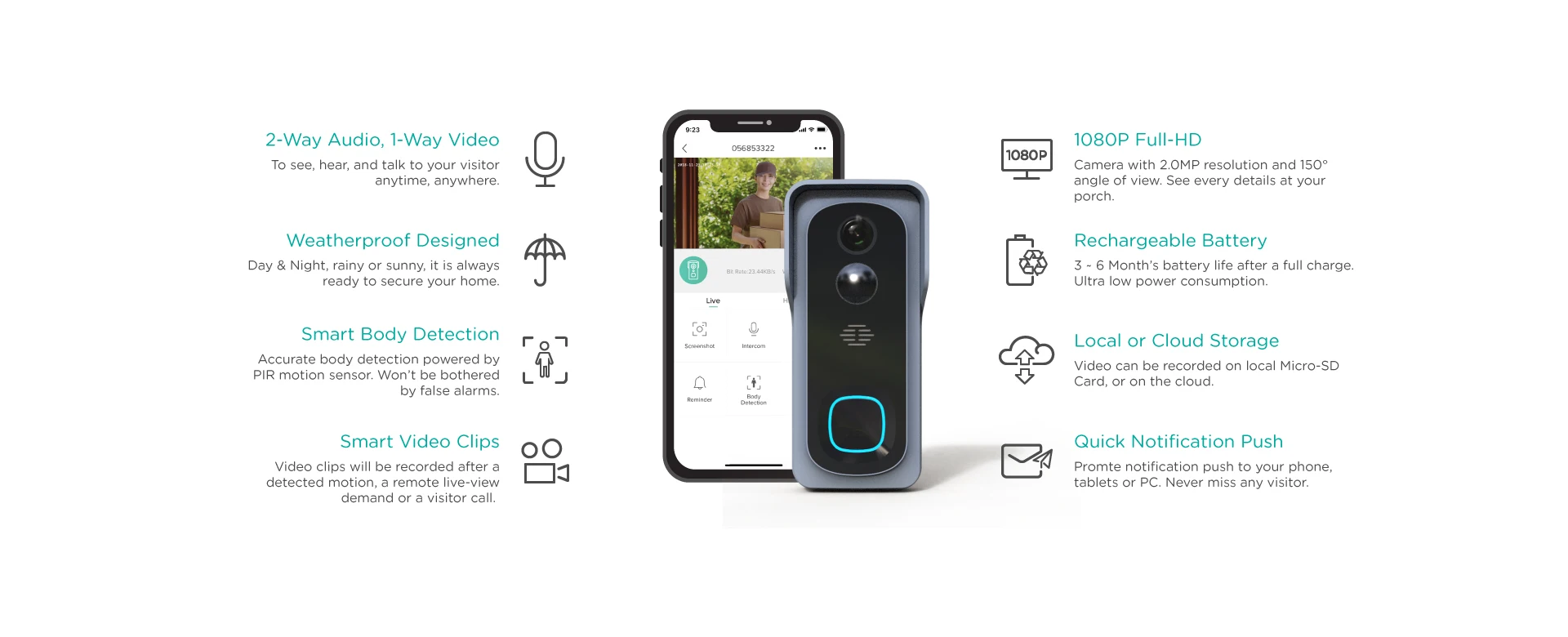 HD 1080P беспроводной Wifi Видео дверной Звонок IP безопасность умный аккумулятор камера интеллектуальное домашнее ночное видение PIR детектор движения