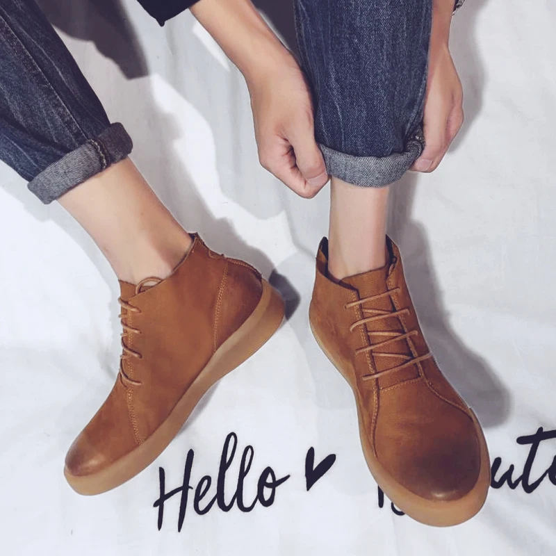 Мужские кожаные ботинки до щиколотки черные или коричневые водонепроницаемые