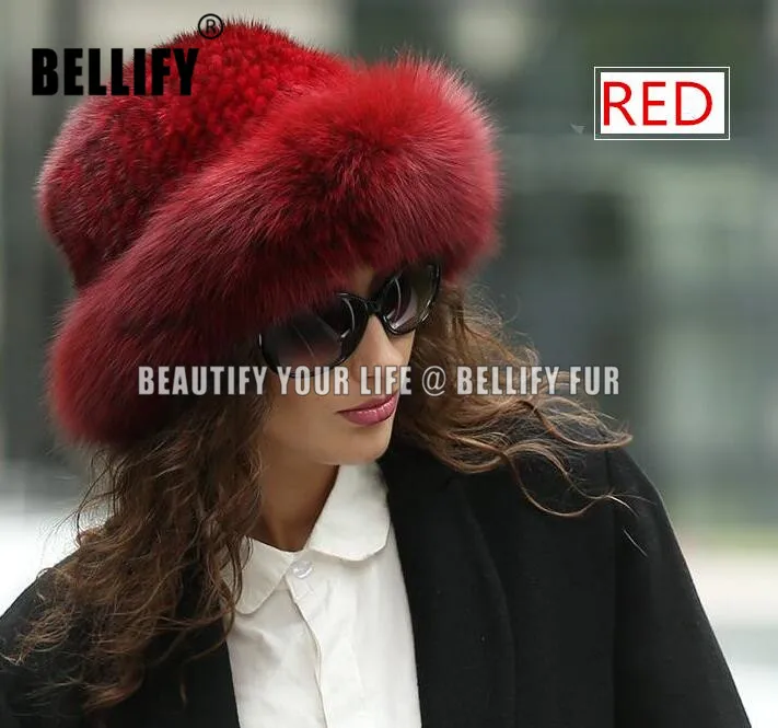 

Russian Style Princesss Women knitted Natural Mink fur Hats luxury New Collections Fox Fur Female caps headwear