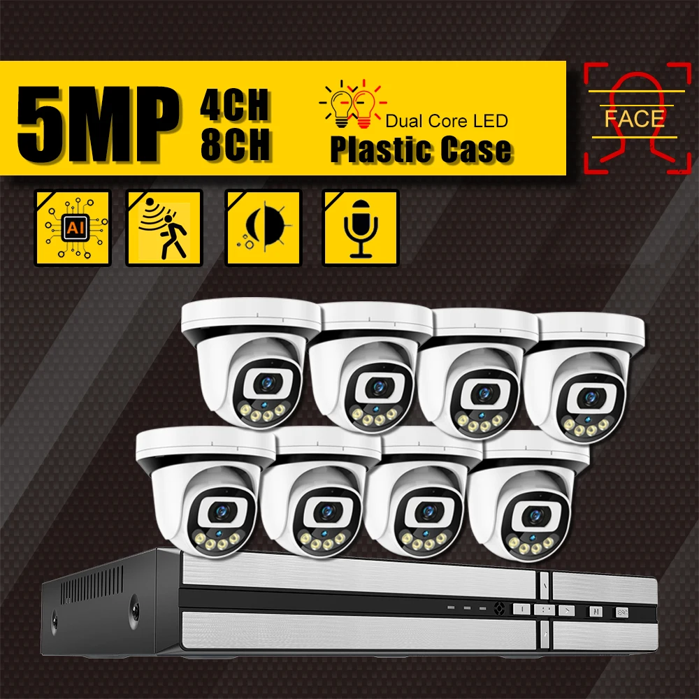 

8CH POE H.265 4.0MP 5.0MP Security Camera System IP Dome Camera Indoor Audio CCTV Camera Home Video Surveillance Kit Dual Leds