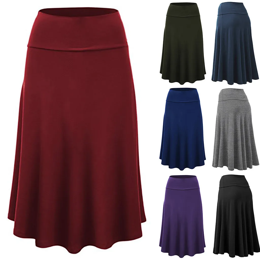 Женская длинная юбка размера плюс однотонная Расклешенная с высокой талией