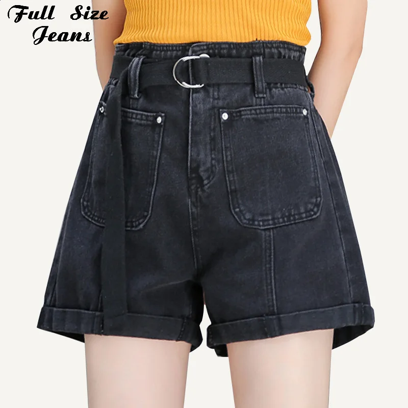 

Women's Pants Plus Size Belt Hemming Women's Fashion Jeans Loose Wide Leg Short Jeans 4XL Pockets Cuffed Denim Shorts Big Size