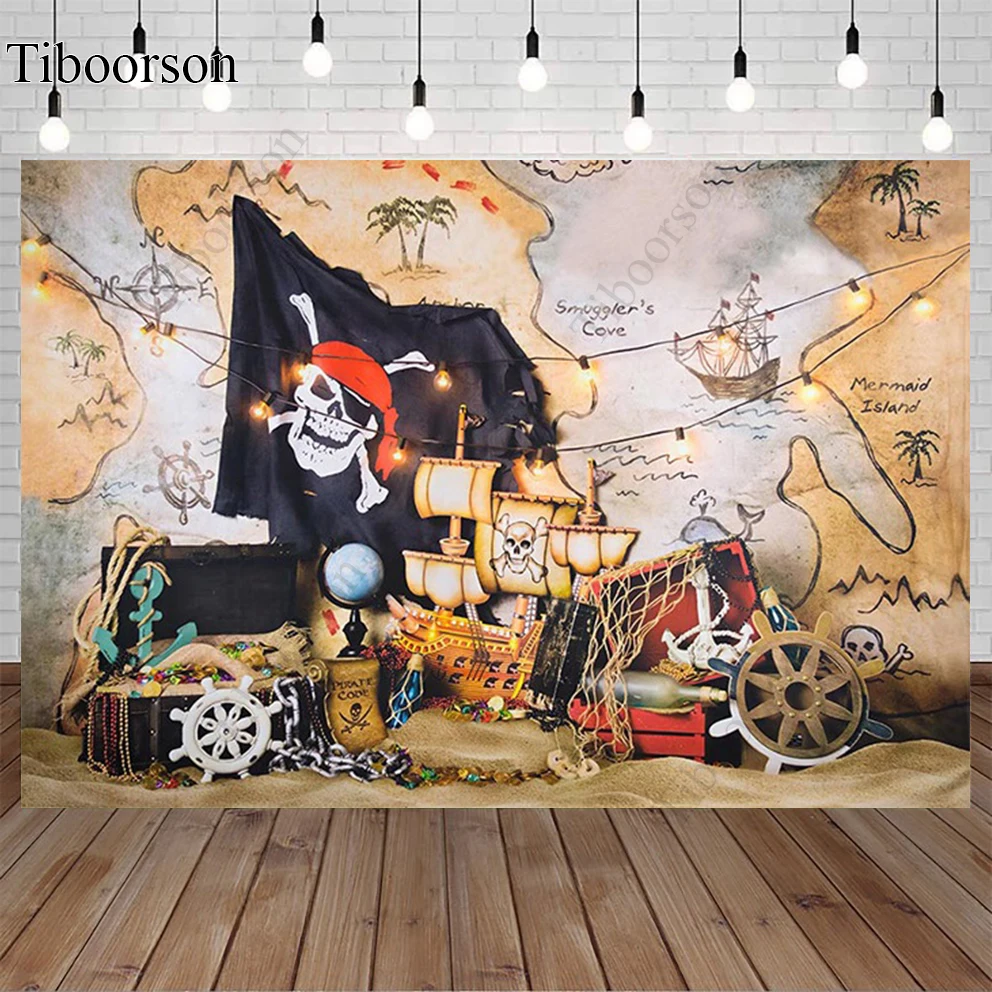 

Фон для детской фотосъемки на день рождения с изображением пиратского корабля