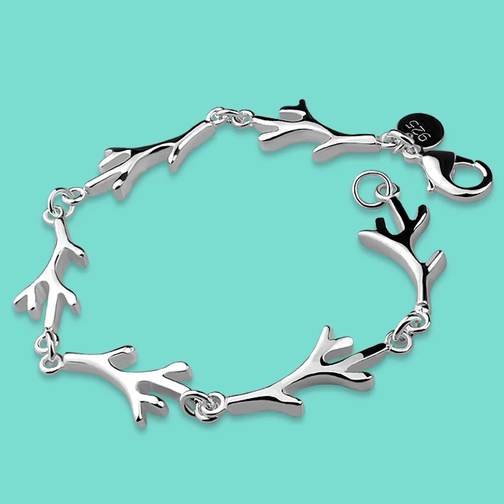 Женский Браслет из серебра 925 пробы с подвеской в виде ветки 20 см|sterling silver bracelet|solid