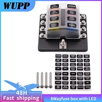 wupp 8 way 12v 36v fuse box 126 ways blade block fuse holder box circuit with led warning light kit for car boat marine trike