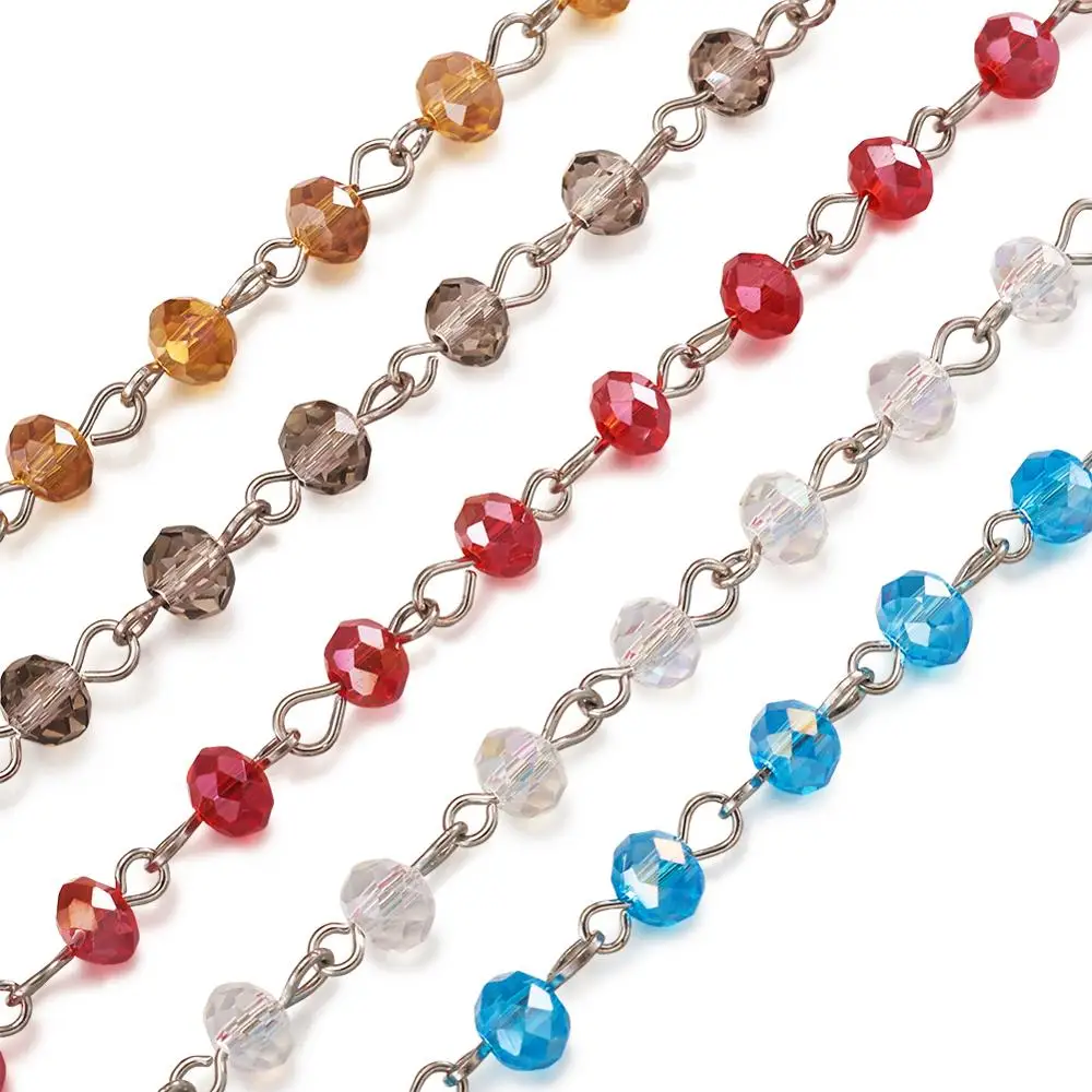 

5 Strands Handmade Rondelle Glass Beads Chains for DIY Neckalces Bracelets Jewelry Making Accessories 39.3"; Beads: 6x4.5mm