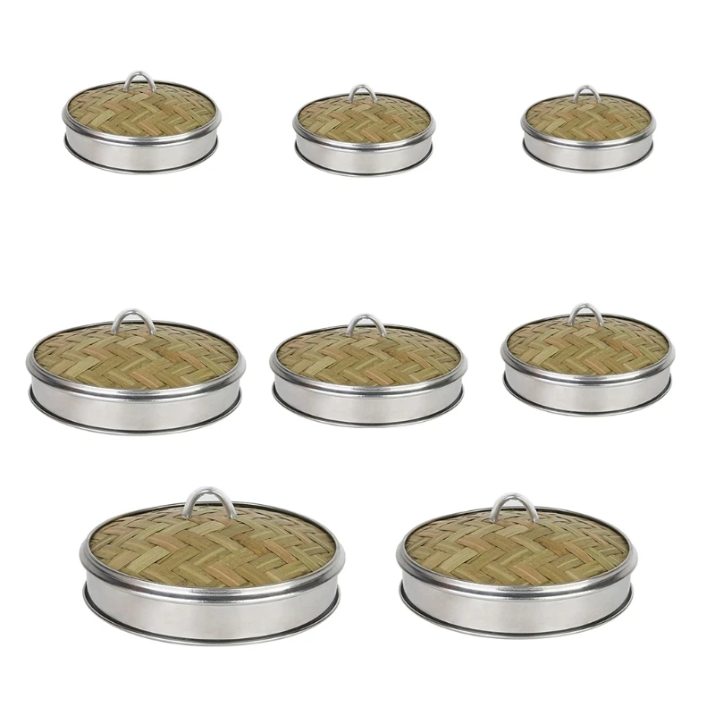 

Bamboo Lid Cover with Stainless Steel Banding Handle for Buns Dim Sum Food Steamer Kitchen Dumplings Basket Accessories